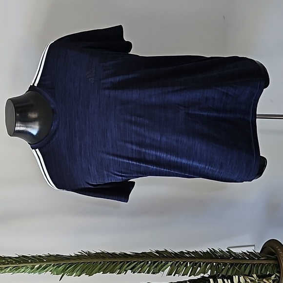 adidas Heather Dark Blue Short Sleeve Tee with White Stripes - Picture 1 of 13